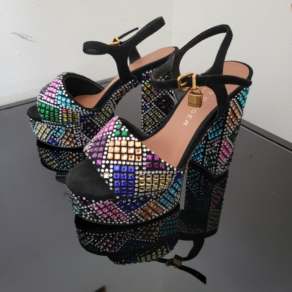 Kurt Geiger Brixton Women's Black Multi-Color Platform Heels Size 6 - Picture 2 of 12